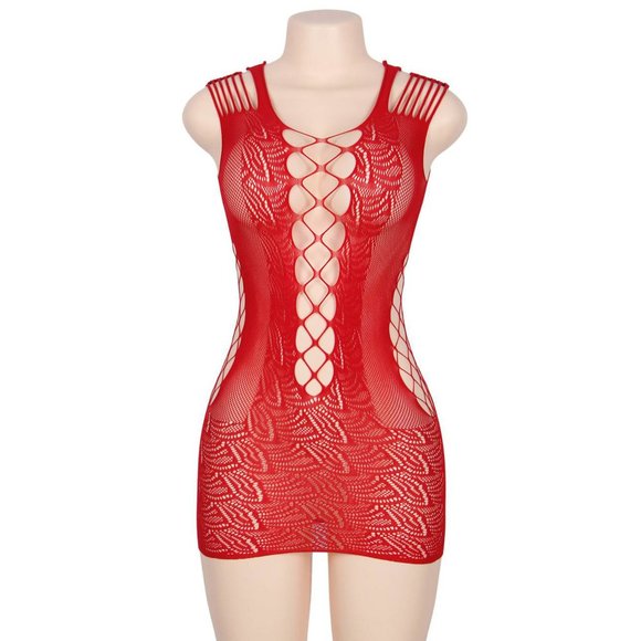 Crotchet Mesh Hollow-out Mini Chemise Dress RED - Picture 6 of 9